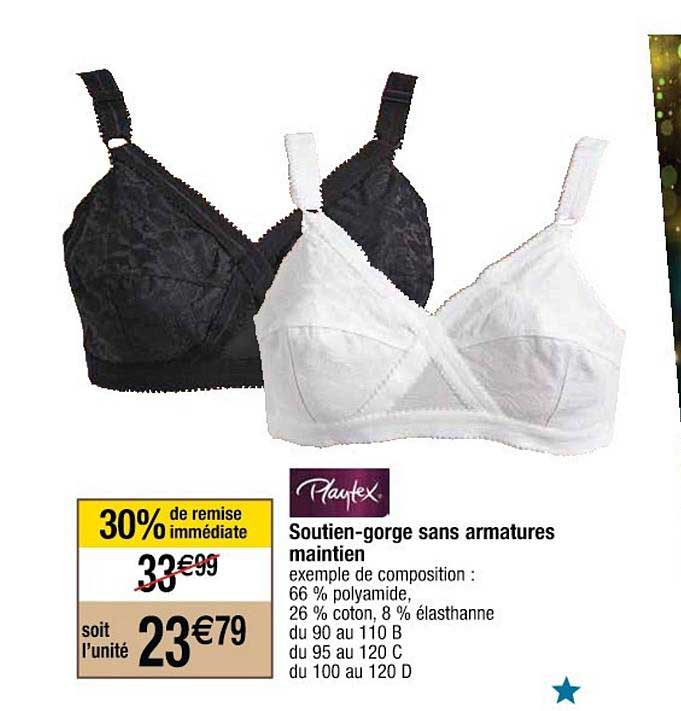 playtex soutien gorge sans armature maintien 30% de remise immédiate