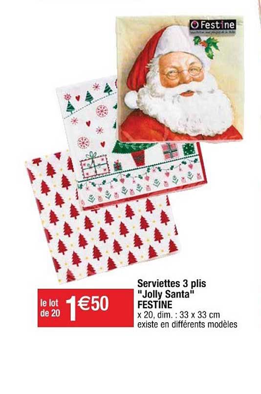 serviettes 3 plis jolly santa festine
