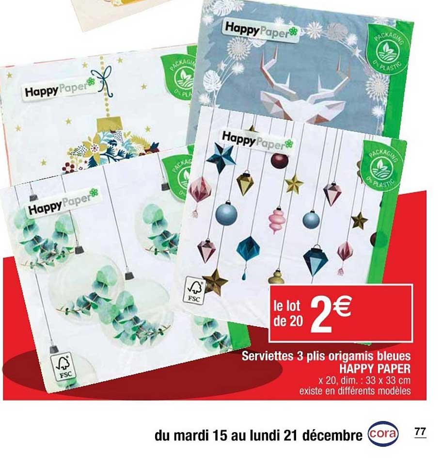 serviettes 3 plis orgamis bleues happy paper