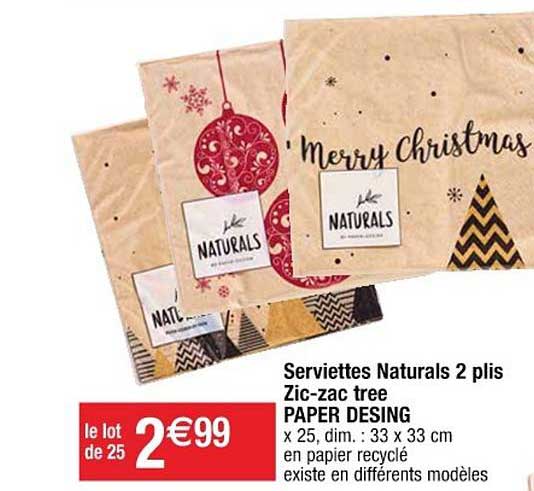 serviettes naturals 2 plis zic zac tree paper desing