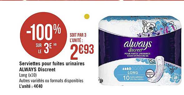 serviettes pour fuites urinaires always discreet