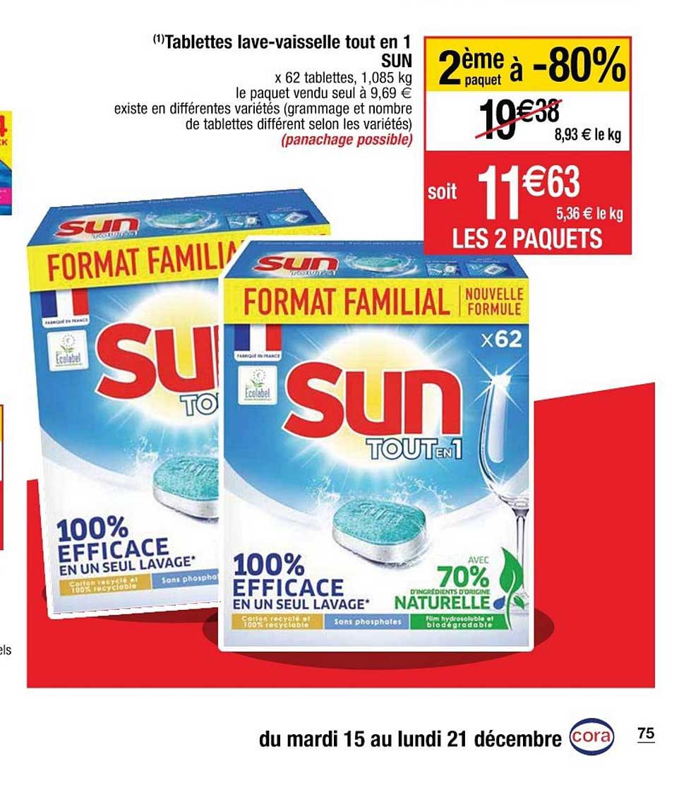 tablettes lave vaisselle tout en 1 sun 2ème à -80%
