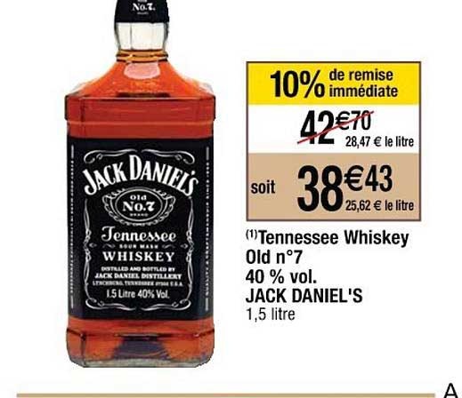 tennessee whiskey old n° 7 40% vol. jack daniel's 10% de remise immédiate