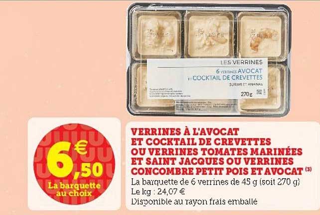 verrines à l'avocat et cocktail de crevettes ou verrines tomates marinées et saint jacques ou verrines concombre petit pois et avocat