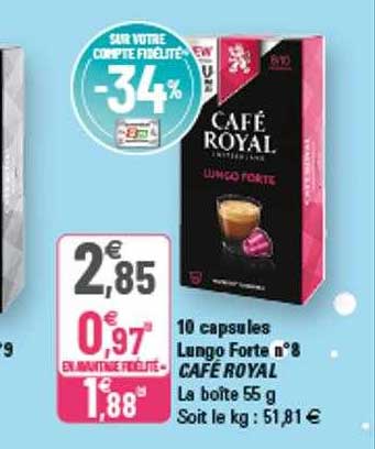 10 capsules lungo forte n°8 café royal
