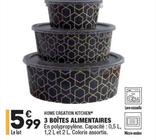 3 boîtes alimentaires home creation kitchen