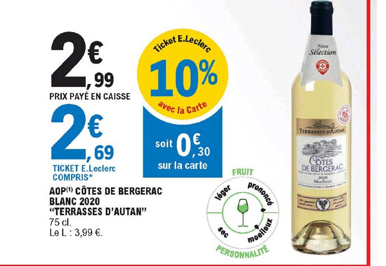 Aop Côtes De Bergerac Blanc 2020 "terrasses D'autan"