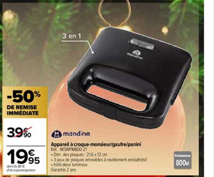 appareil à croque-monsieur - gaufre - panini mandine