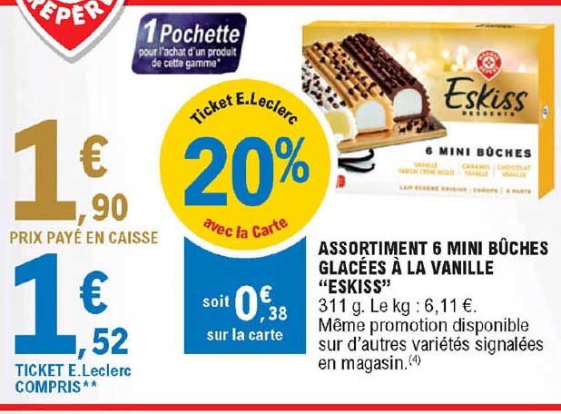 Assortiment 6 Mini Bûches Glacées à La Vanille "eskiss"