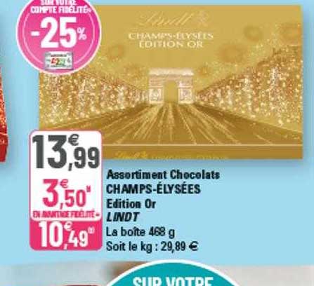assortiment chocolats champs-élysées édition or lindt