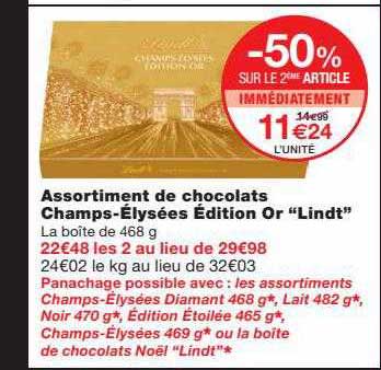 assortiment de chocolats champs-élysées édition or "lindt"