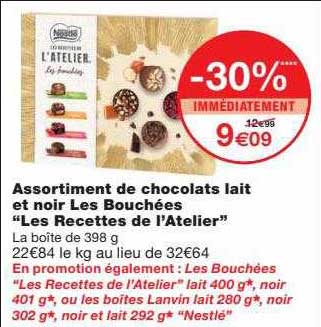 assortiment de chocolats lait et noir les bouchées "les recettes de l'atelier"