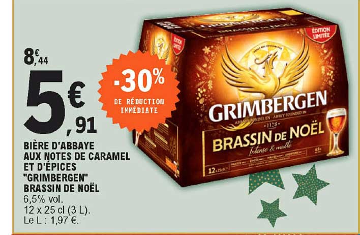 bière d'abbaye aux notes de caramel et d'épices "grimbergen" brassin de noël