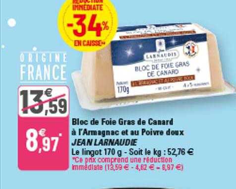 bloc de foie gras de canard à l'armagnac et au poivre doux jean larnaudie