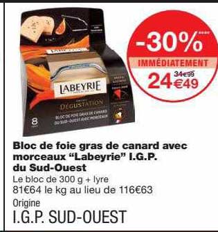 bloc de foie gras de canard avec morceaux "labeyrie" i.g.p. du sud-ouest