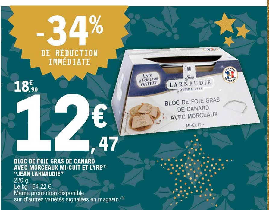 bloc de foie gras de canard avec morceaux mi-cuit et lyre "jean larnaudie"