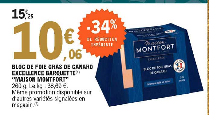 Bloc De Foie Gras De Canard Excellence Barquette "maison Montfort"