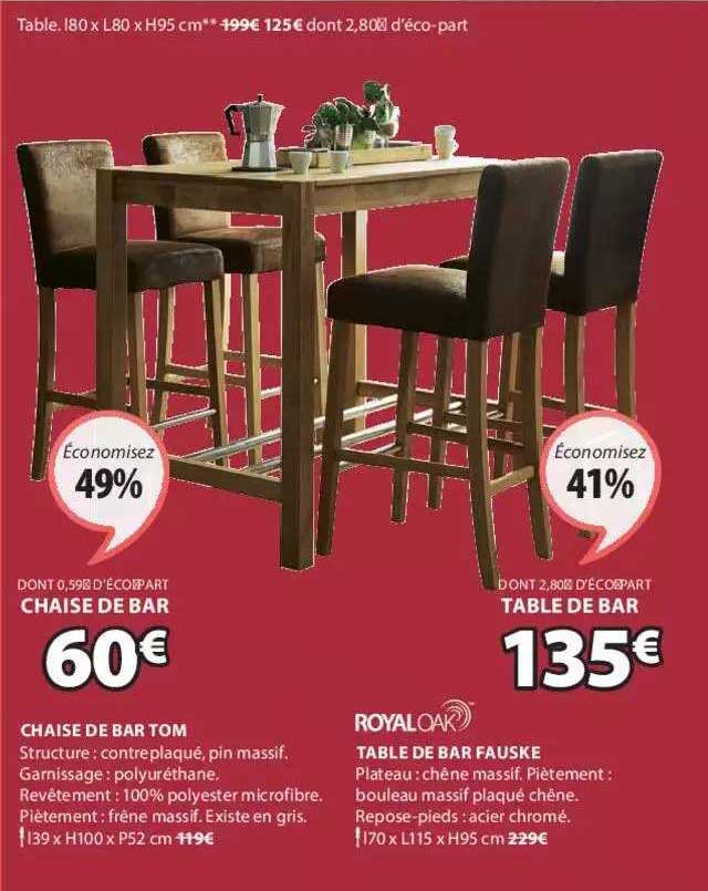 chaise de bar tom, table de bar fauske royal oak