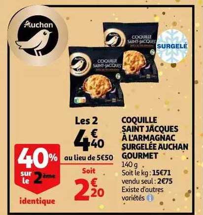 coquille saint jacques à l'armagnac surgelée auchan gourmet