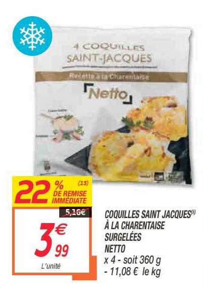 coquilles saint jacques à la charentaise surgelées netto