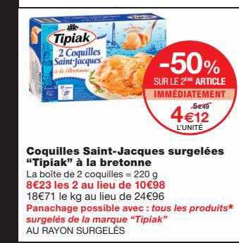 coquilles saint-jacques surgelées "tipiak" à la bretonne
