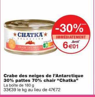 crabe des neiges de l'antarctique 30% pattes 70% chair "chatka"