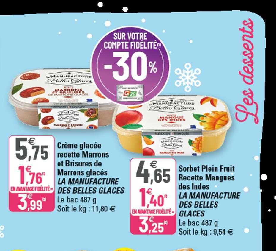 crème glacée recette marrons et brisures de marrons glacés la manufacture des belles glaces, sorbet plein fruit recette mangues des indes