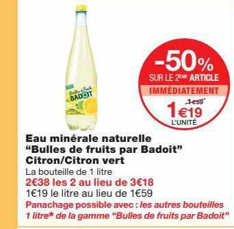 eau minérale naturelle "bulles de fruits par badoit" citron-citron vert