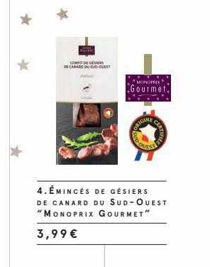 émincés de gésiers de canard du sud-ouest "monoprix gourmet"