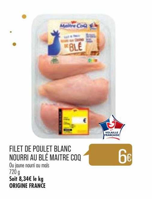 filet de poulet blanc nourri au blé maître coq