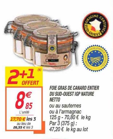 foie gras de canard entier du sud-ouest igp nature netto