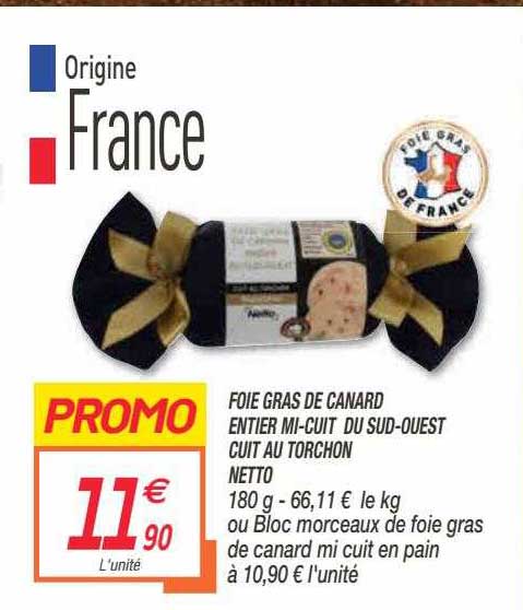 foie gras de canard entier mi-cuit du sud-ouest cuit au torchon netto