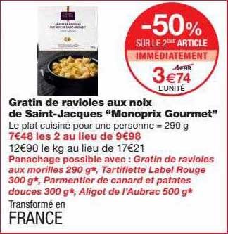 gratin de ravioles aux noix de saint-jacques "monoprix gourmet"