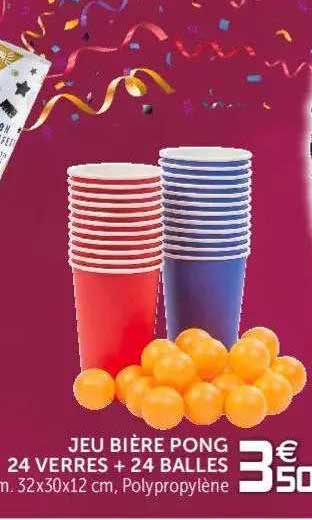 jeu bière pong 24 verres + 24 balles