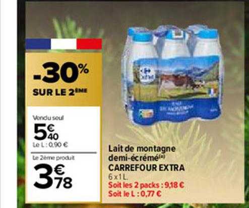 Lait De Montagne Demi-écrémé Carrefour Extra