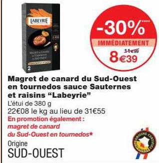 magret de canard du sud-ouest en tournedos sauce sauternes et raisins "labeyrie"