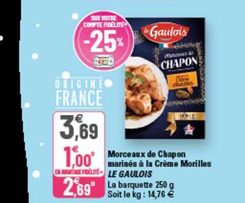 morceaux de chapon marinés à la crème morilles le gaulois