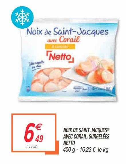noix de saint jacques avec corail, surgelées netto