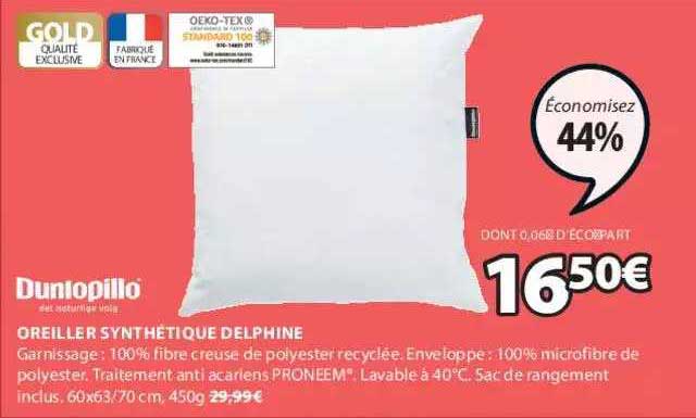 oreiller synthétique delphine dunlopillo