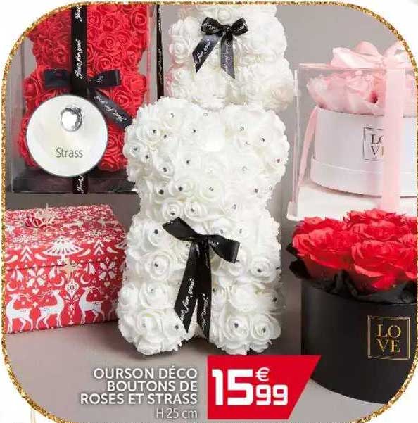 ourson déco boutons de roses et strass