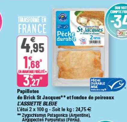 papillotes de brick st jacques et fondue de poireaux l'assiette bleue