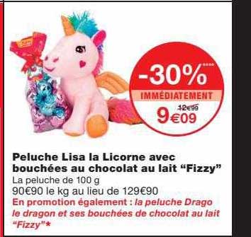peluche lisa la licorne avec bouchées au chocolat au lait "fizzy"