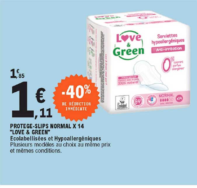 protège-slips normal x14 "love & green"