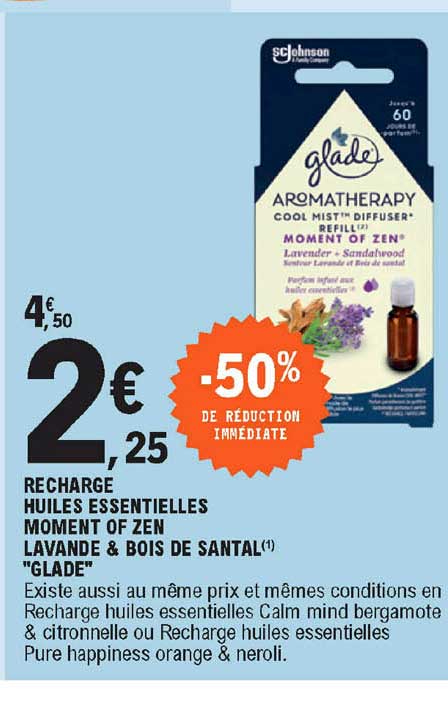 recharge huiles essentielles moment of zen lavande & bois de santal "glade"