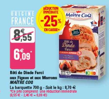 rôti de dinde farcie aux figues et aux marrons maître coq