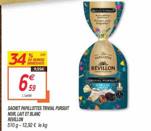 sachet papillottes trivial pursuit noir, lait et blanc révillon