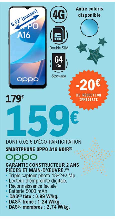 smartphone oppo a16 noir