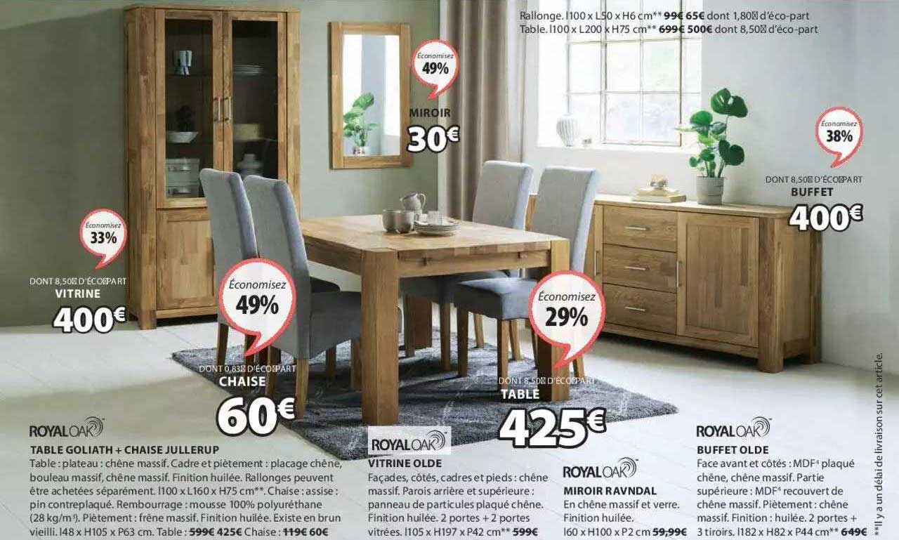 table goliath + chaise jullerup, vitrine olde, miroir ravndal, buffet olde royal oak