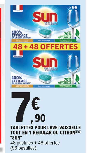 tablettes pour lave-vaisselle tout en 1 regular ou citron "sun"