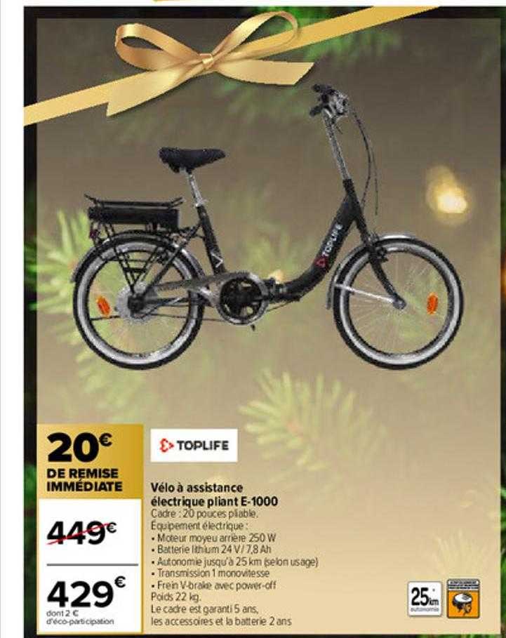 vélo à assistance électrique pliant e-1000 toplife